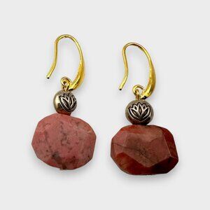 Silver Lotus Dangle Earrings | Pink Black Rhodonite | Gold-plated